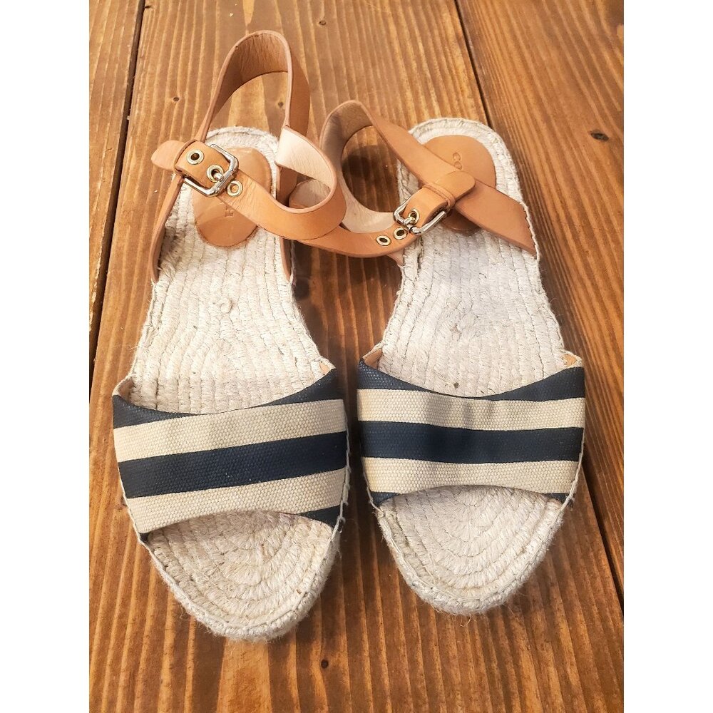Coach Womens Tan Leather & Stripe Espadrille Sandals Size 10